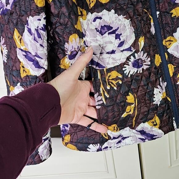 Spring Jacket By Lands End Floral Multicolor Front Side Slip Zip Pockets Size M - Picture 2 of 5